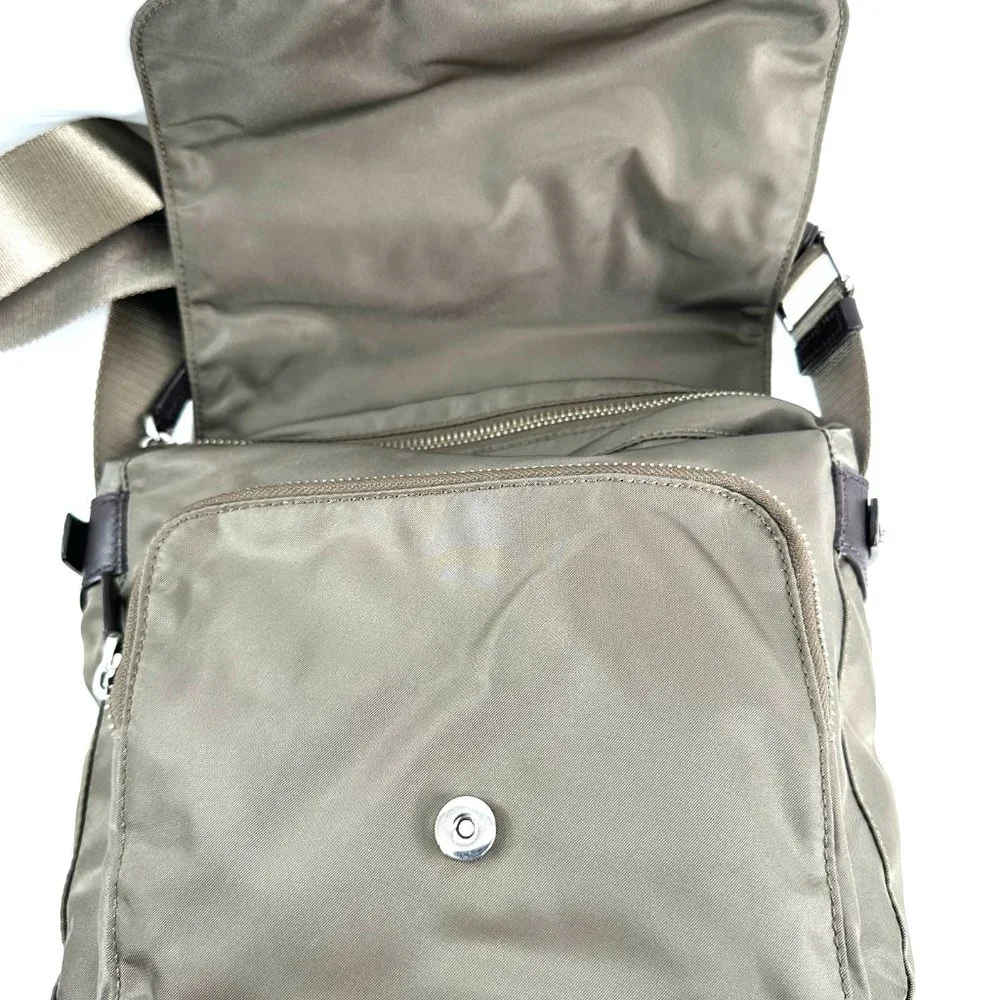 Tumi Taupe Olive Green Ballistic Nylon Small Crossbody Bag Travel Business